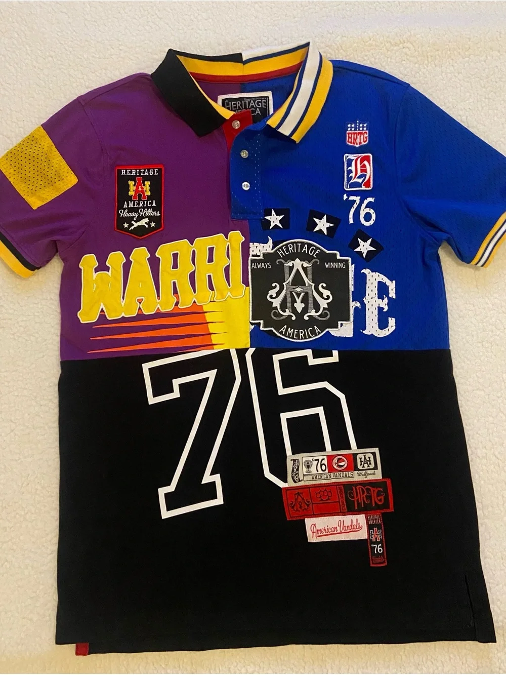 Rare Heritage By America 1776 Denim Distillery Stitched Rugby Polo Shirt Large